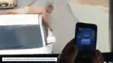 Video: desnudó a su marido infiel y lo paseó en el techo del auto