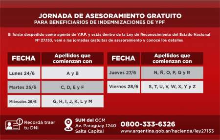 Jornadas de asesoramiento gratuito sobre indemnizaciones para ex empleados de YPF