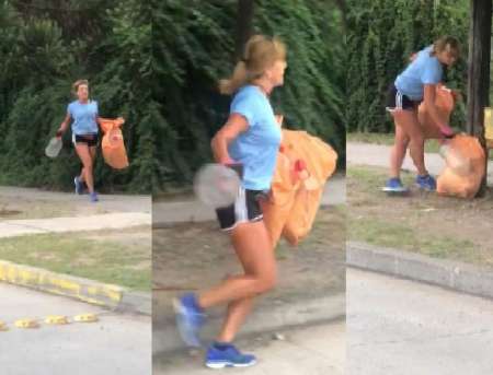 Cristina es un ejemplo: levanta basura mientras hace ejercicios