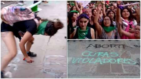 Paro internacional de mujeres: feministas realizaron pintadas a metros de la Catedral [FOTOS]