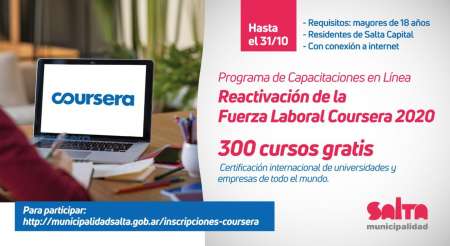 Coursera 2020: Trescientos cursos gratuitos para capacitar a 10.000 salteños