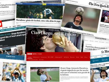 La muerte de Maradona llega a la tapa de todos los medios digitales del mundo
