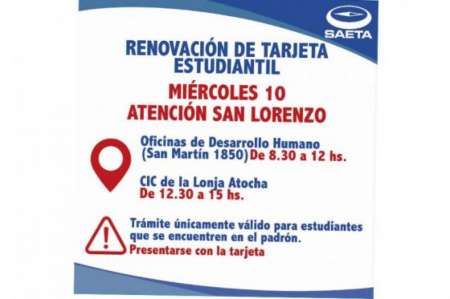 Renovación del pase libre estudiantil en San Lorenzo