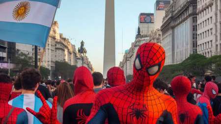 La multitudinaria convocatoria de Spidermans en el Obelisco consiguió romper un récord Guinness