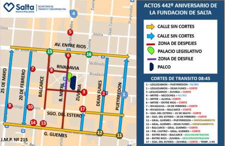 Operativo vial por el acto del 442° aniversario de la Fundación de Salta