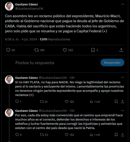 Sáenz: "Si no hay plata, no hay para nadie"