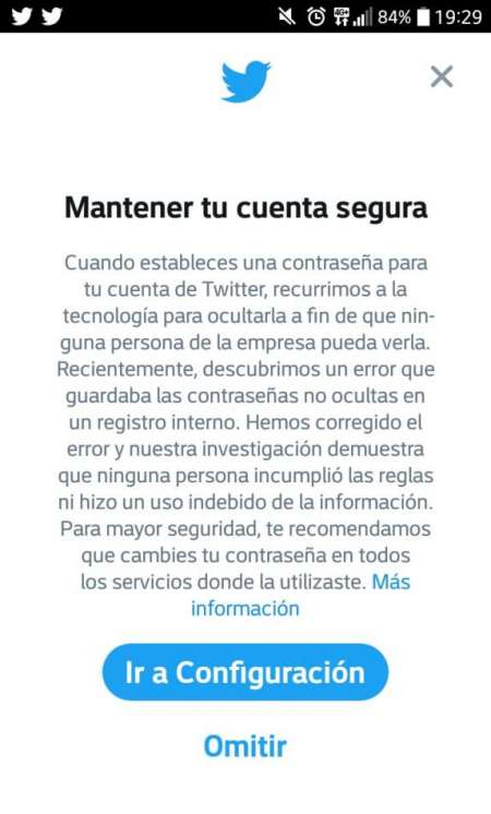 Twitter pide a sus usuarios cambiar la contraseña por una falla