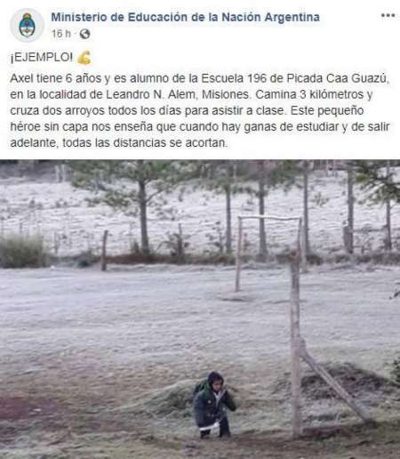 El Ministerio de Educación emitió un polémico mensaje sobre el niño que camina kilómetros para llegar a la escuela