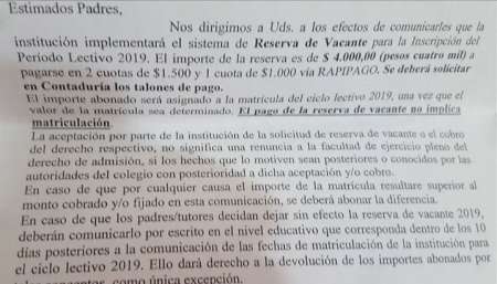 Colegios privados no están informando el valor de las cuotas 2019