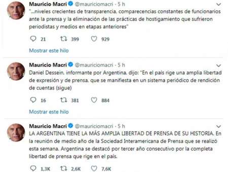 Macri: “la Argentina tiene la mayor libertad de prensa de su historia”